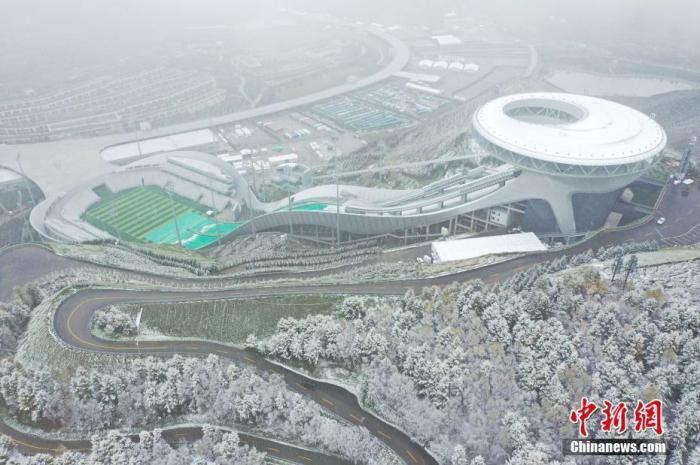 航拍崇礼区国家跳台滑雪中心“雪如意”雪景
