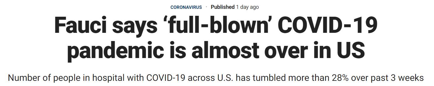Fauci says 'full-blown' COVID-19 pandemic is almost over in US
