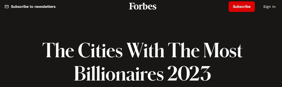 2023 年拥有最多亿万富翁的城市