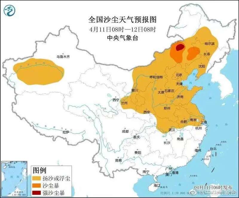 一线的沙尘已经抵达南京，并还有继续南下的趋势