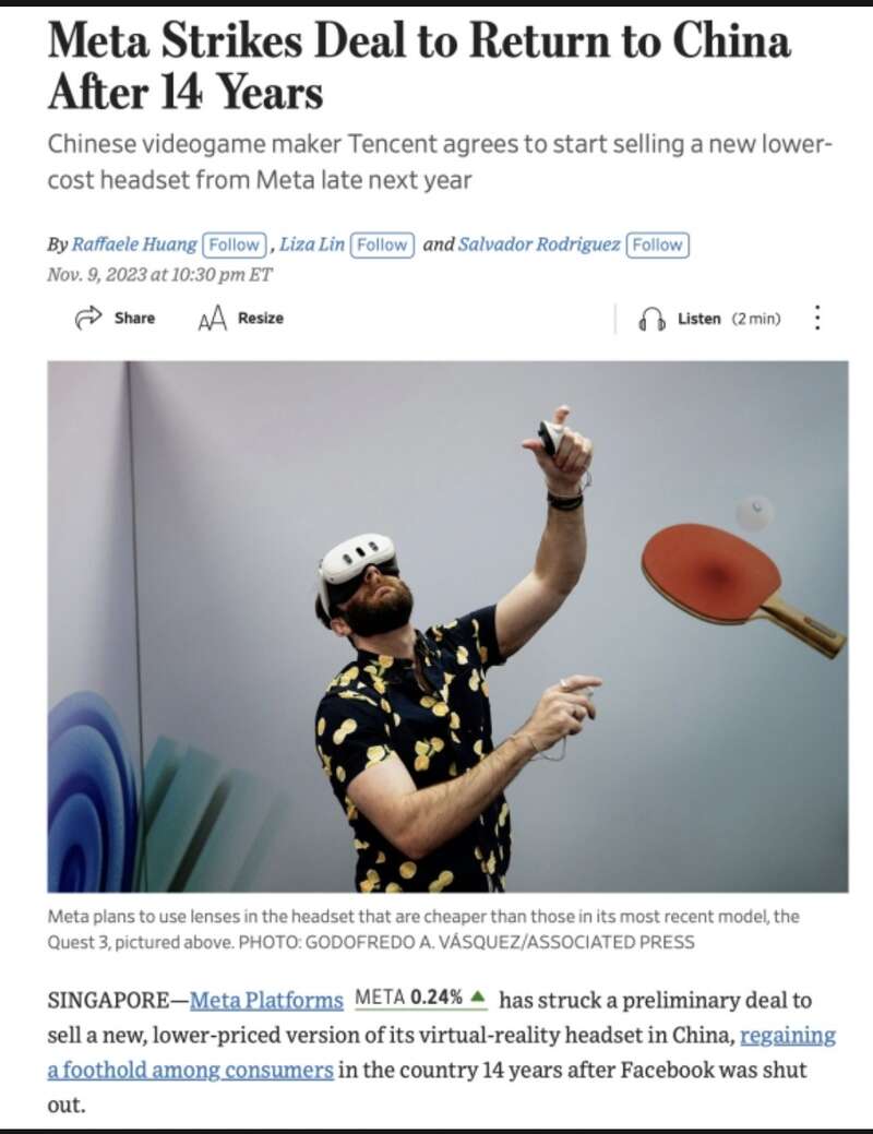 FaceBook被屏蔽14年后 Meta2024年戴“头盔”重返中国