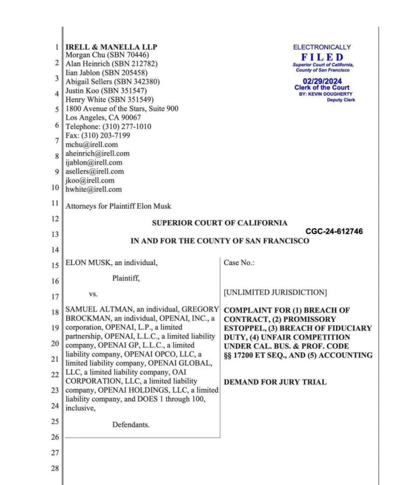 Elon Musk对于ChatGPT 主体 OpenAI发起起诉