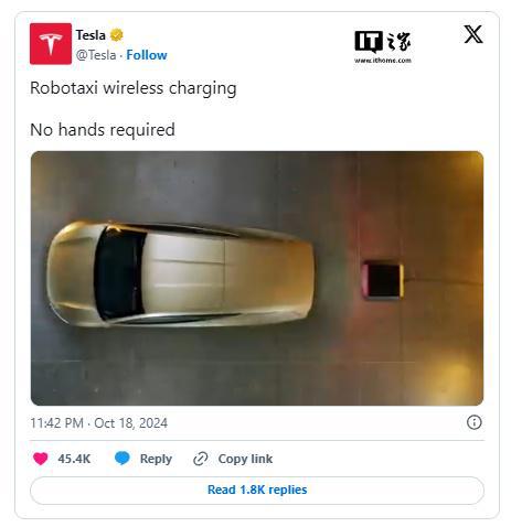 特斯拉展示Robotaxi无线充电:过程全自动,功率25kW