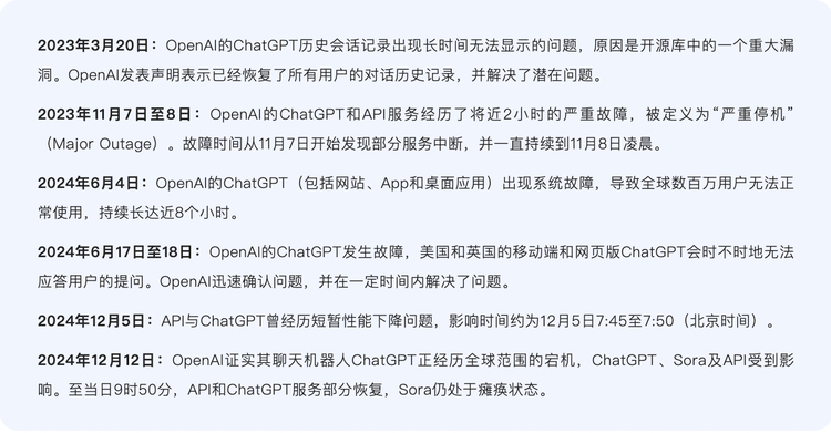 ChatGPT虽然也经历了几次P0级别（最严重的事故级别）宕机事故